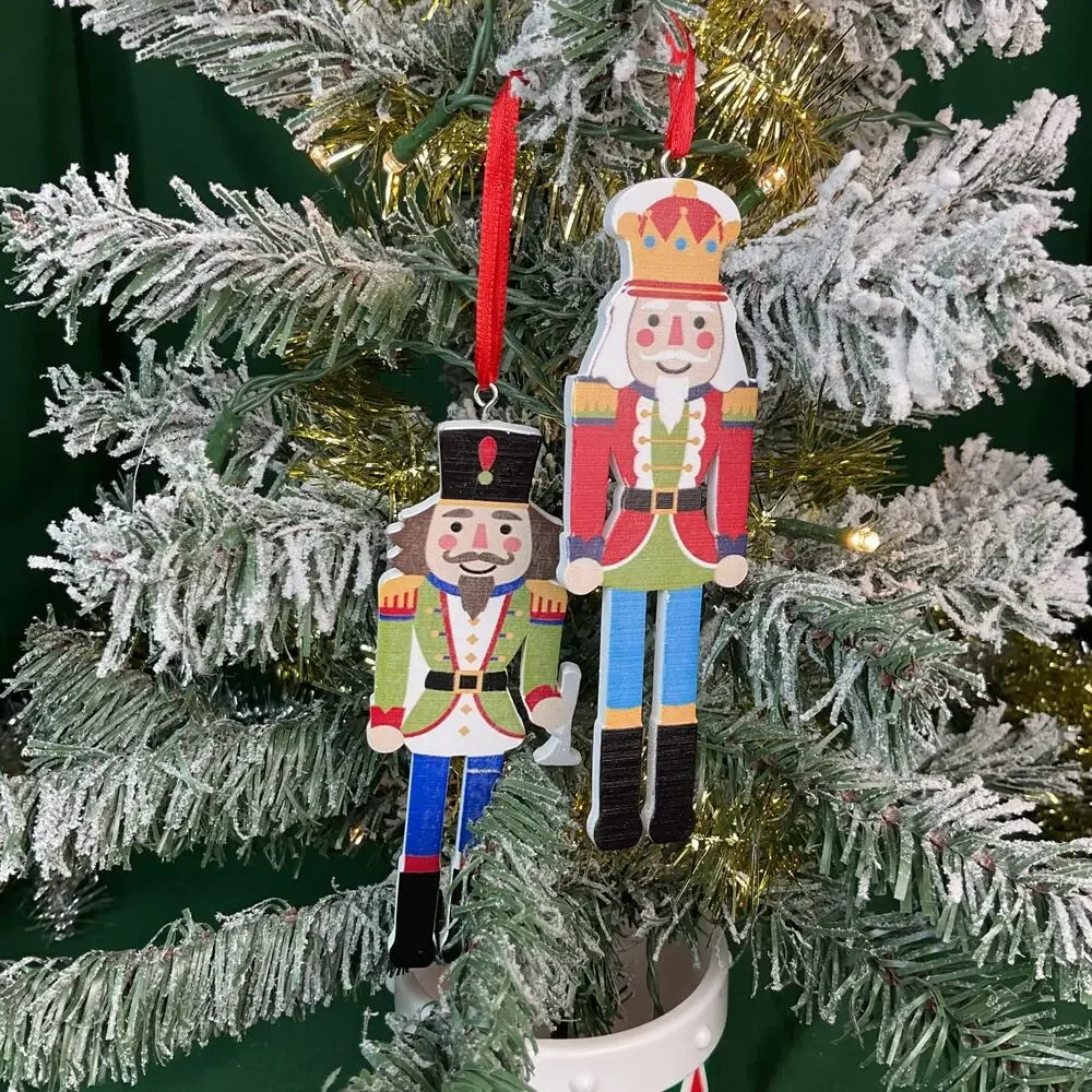 The Bridge Collection Wood Nutcracker Christmas Tree Ornaments Pair